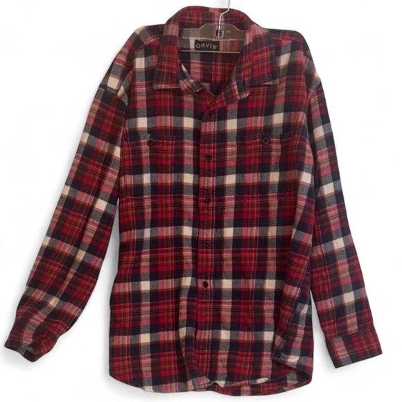 Orvis Men’s XL Red Black White Plaid Flannel Button Down Shirt - Picture 1 of 16